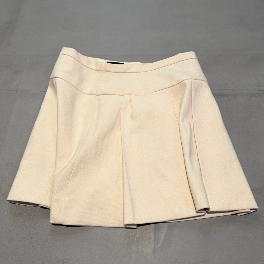 J.Crew Women Cream Pleat Mini Skirt Off-White Cream A-Line Zip Back Y2K-6-7027